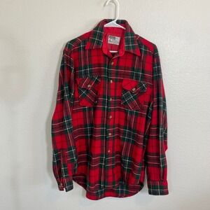 Vintage Montgomery Ward 100% Virgin Wool Plaid Flannel Shirt Lined Red Green Men